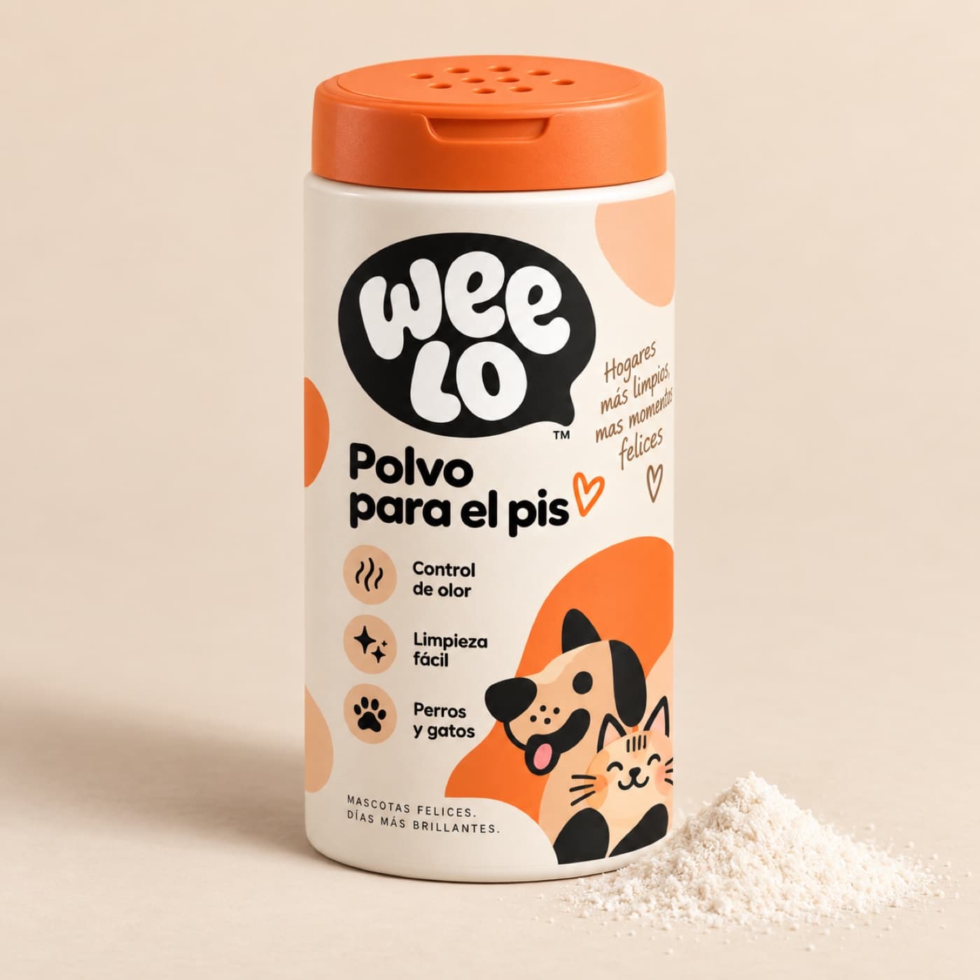 Frasco Weelo de polvo para el pis con tapa naranja